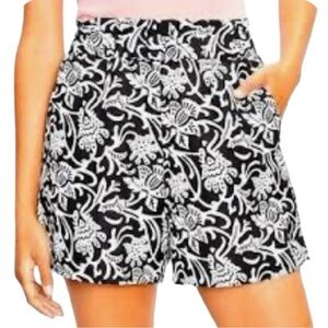 Loft Linen Blend Black and White Floral Paper Bag Shorts Size Medium